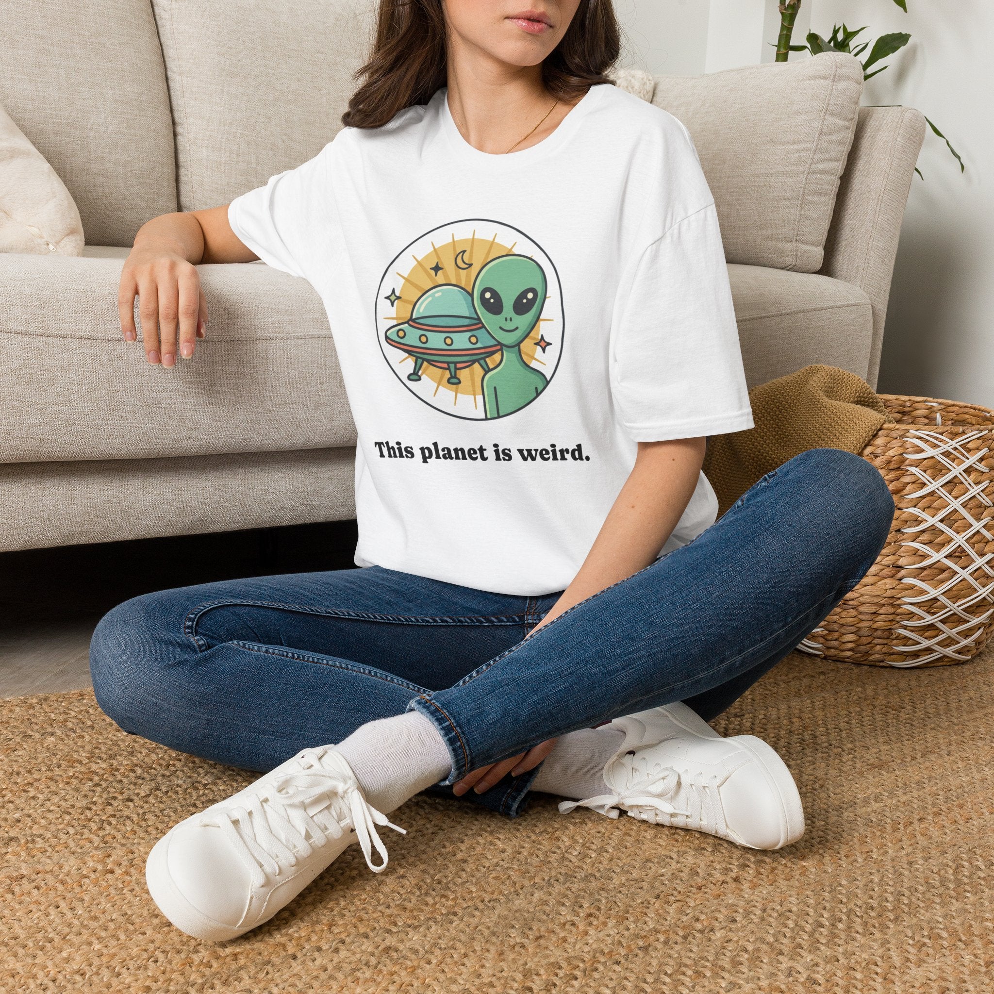 Alien UFO T-Shirt — "This Planet Is Weird" Cute Retro Space Tee