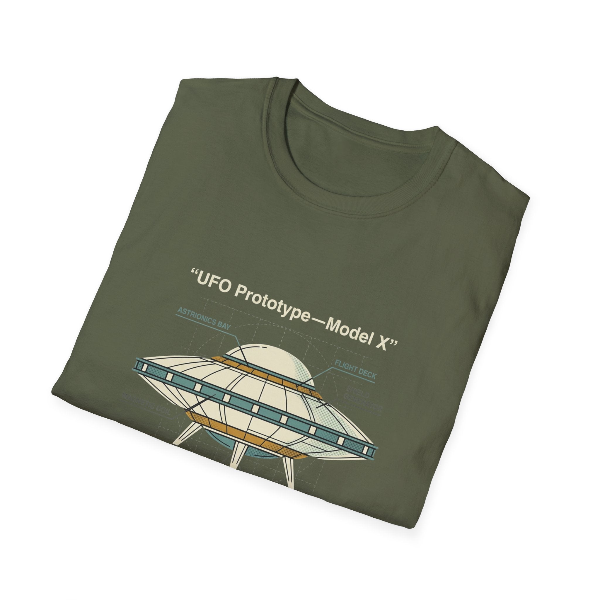 UFO Diagram Technical T-Shirt — Retro Schematic Alien Spaceship Tee