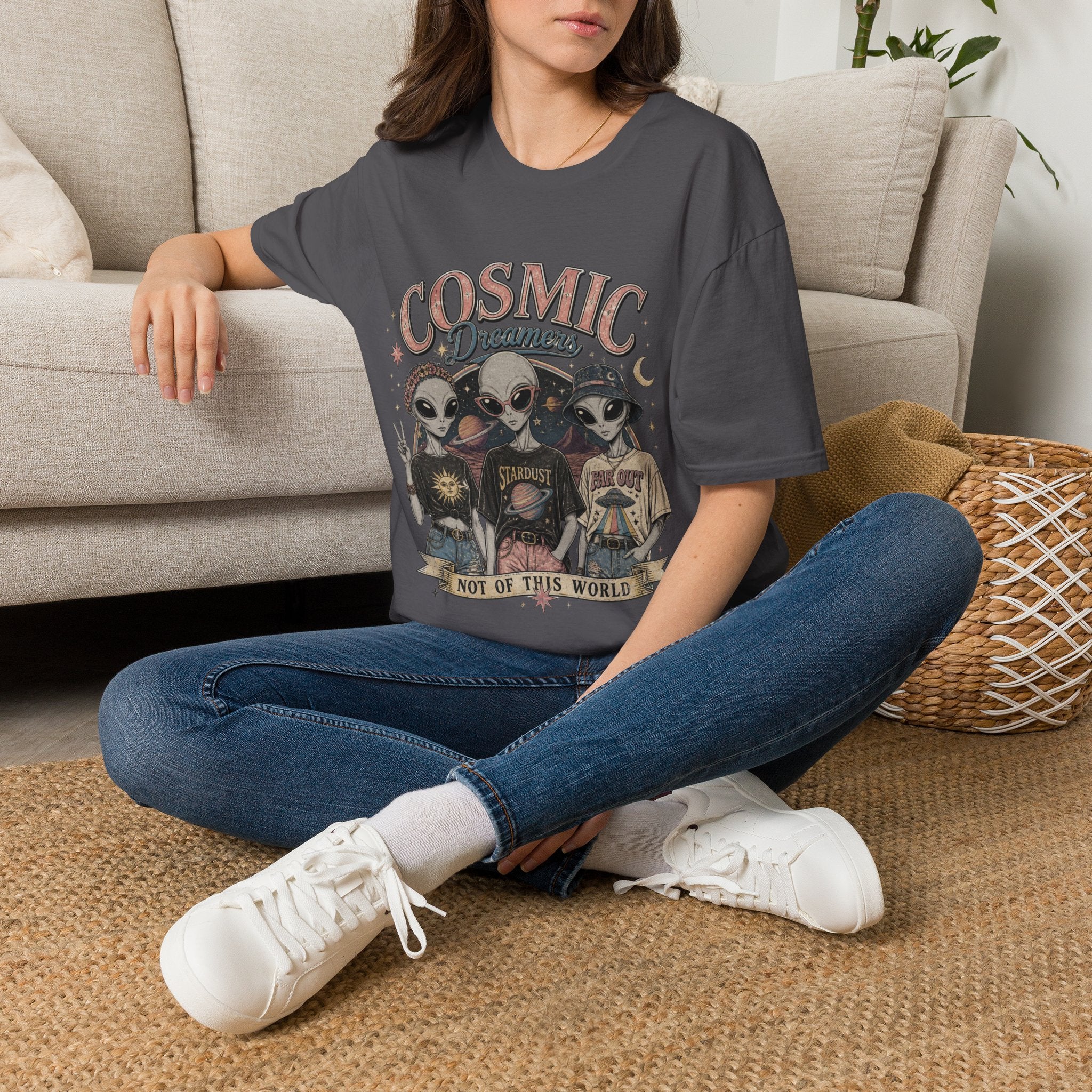 Cosmic Dreamers T‑Shirt — Retro Alien Graphic Tee (Not of This World)