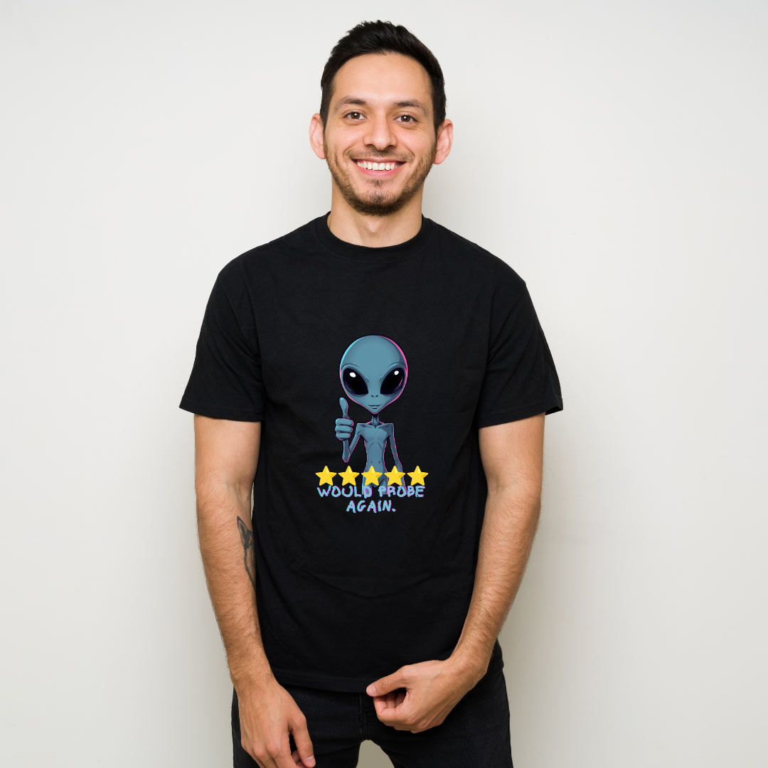 Alien Thumbs Up T‑Shirt — "Would Probe Again" 5-Star Funny UFO Tee
