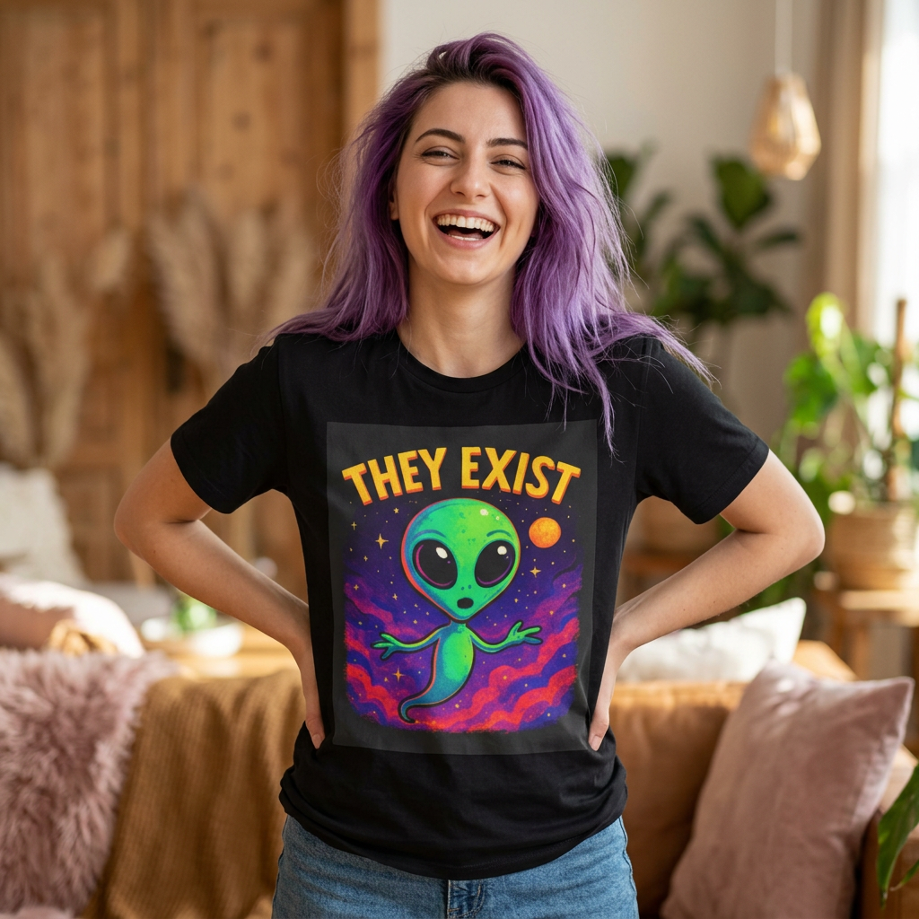 They Exist Alien T-Shirt — Cute Retro Space Graphic Tee