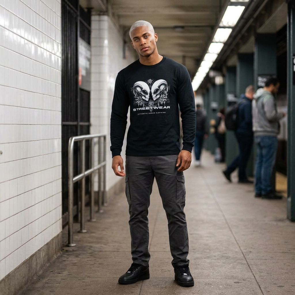 Alien Skull Streetwear Long Sleeve Tee