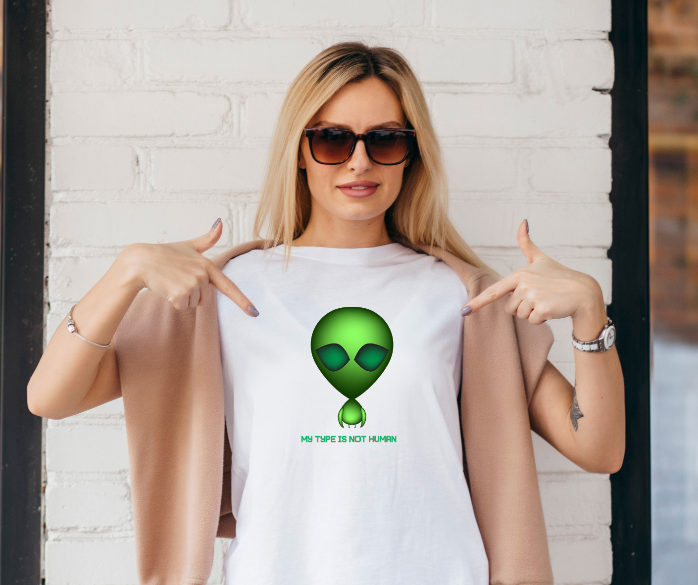 Green Alien T-Shirt — "My Type Is Not Human" Graphic Tee
