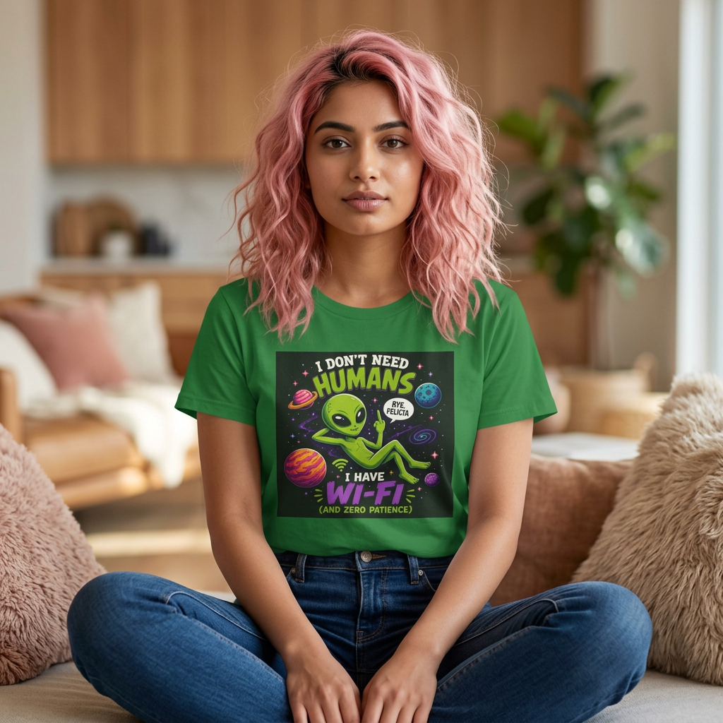 Alien Wi-Fi T-Shirt - "I Don't Need Humans, I Have Wi-Fi" Funny Space Graphic Tee