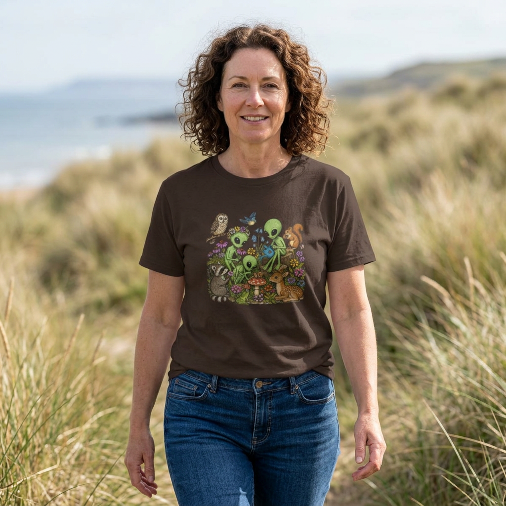 Alien Forest Friends T‑Shirt — Cute Alien & Woodland Animals Graphic Tee