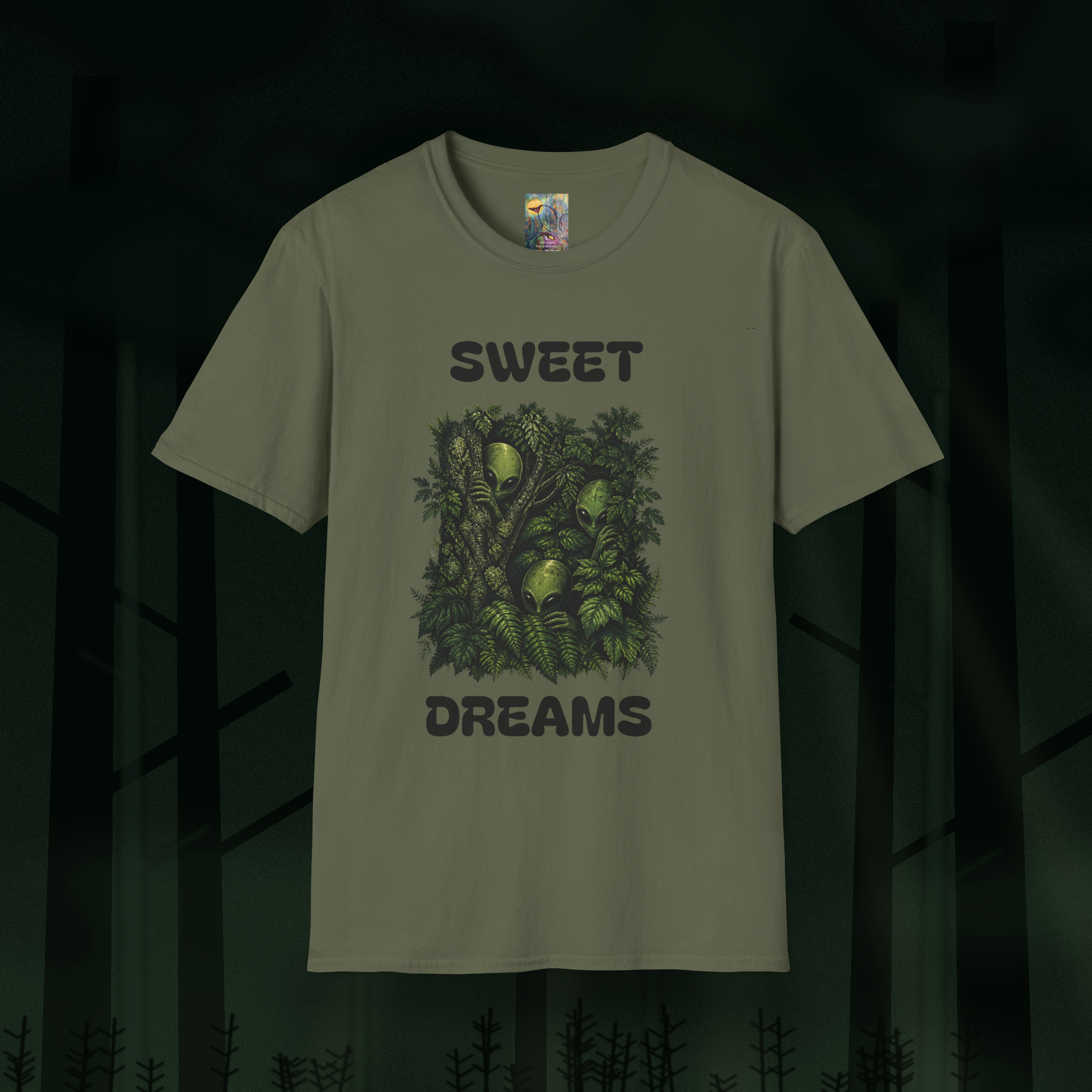 Sweet Dreams T-Shirt — Olive Alien Forest Graphic Tee