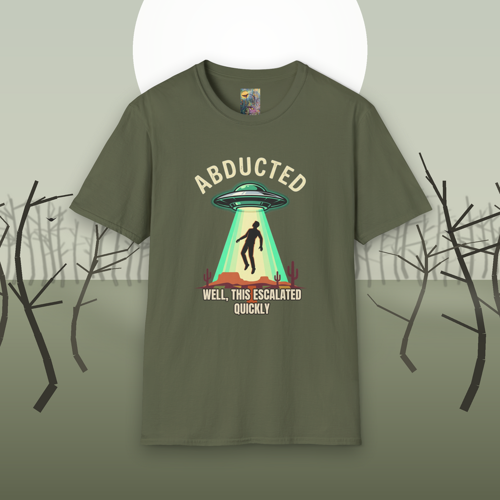 "Well That Escalated Quickly" Abducted UFO Tee — Retro Alien Abduction Graphic T-Shirt