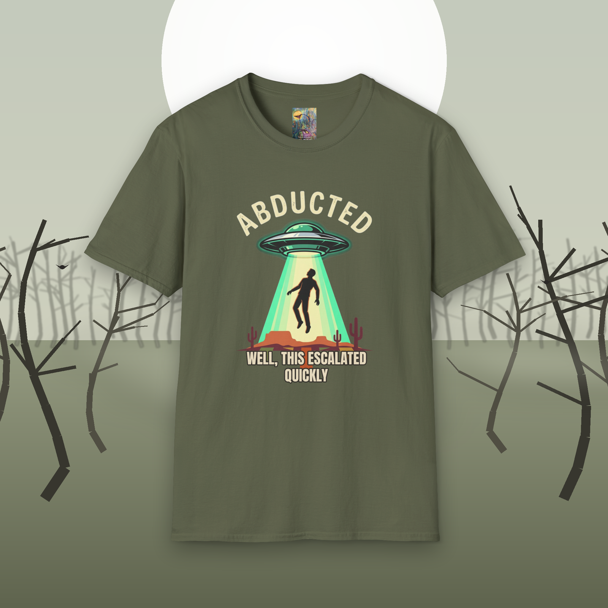 "Well That Escalated Quickly" Abducted UFO Tee — Retro Alien Abduction Graphic T-Shirt