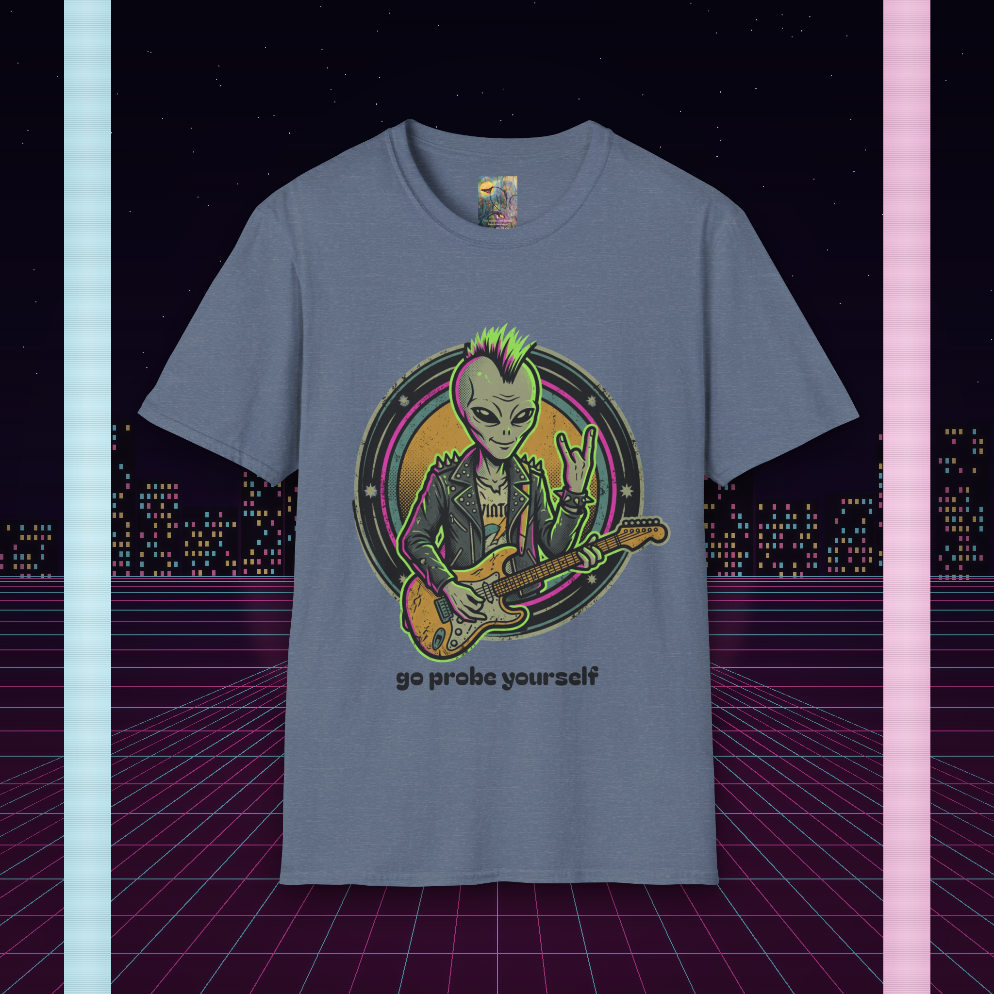 Alien Punk Guitar T-Shirt — "Go Probe Yourself" Graphic Tee