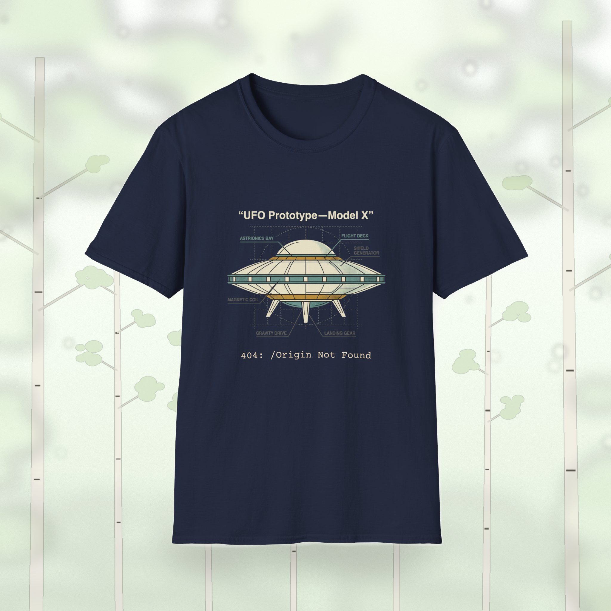 UFO Diagram Technical T-Shirt — Retro Schematic Alien Spaceship Tee