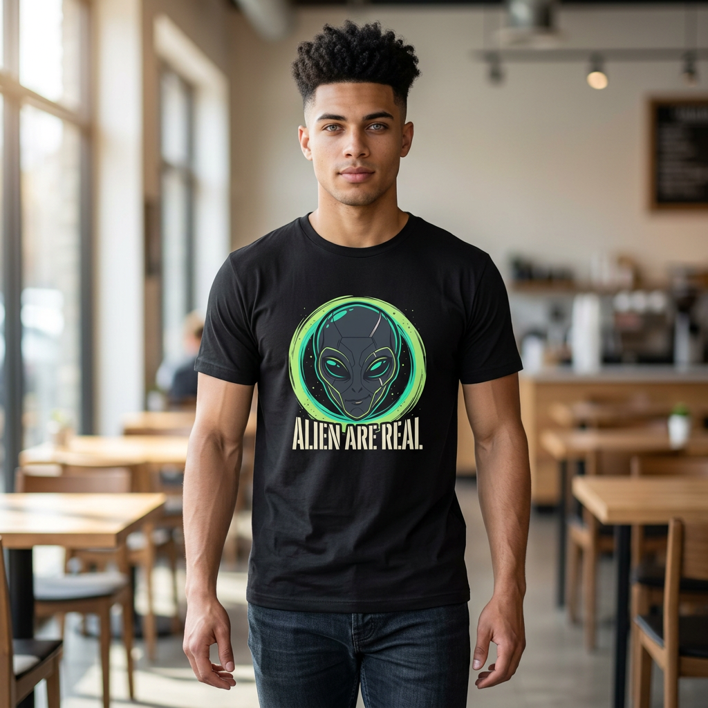 Alien Are Real T-Shirt — Neon Green Alien Face Graphic Tee