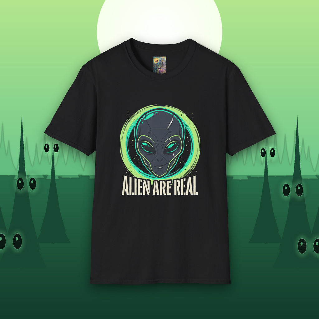 Alien Are Real T-Shirt — Neon Green Alien Face Graphic Tee