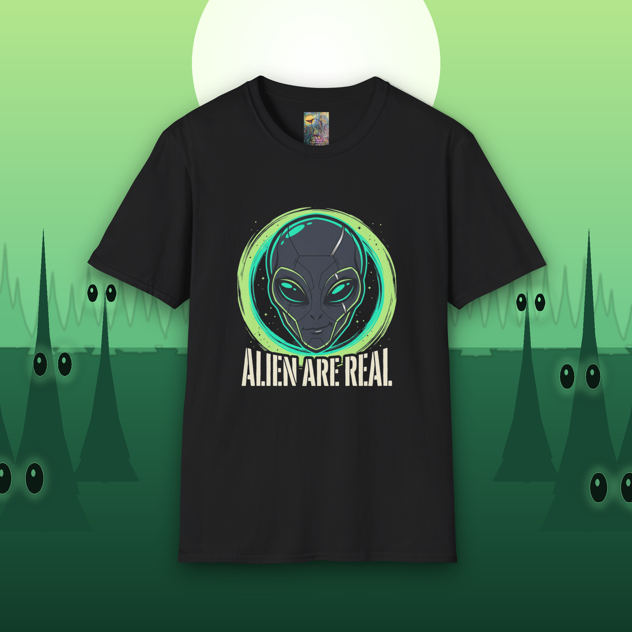 Alien Are Real T-Shirt — Neon Green Alien Face Graphic Tee