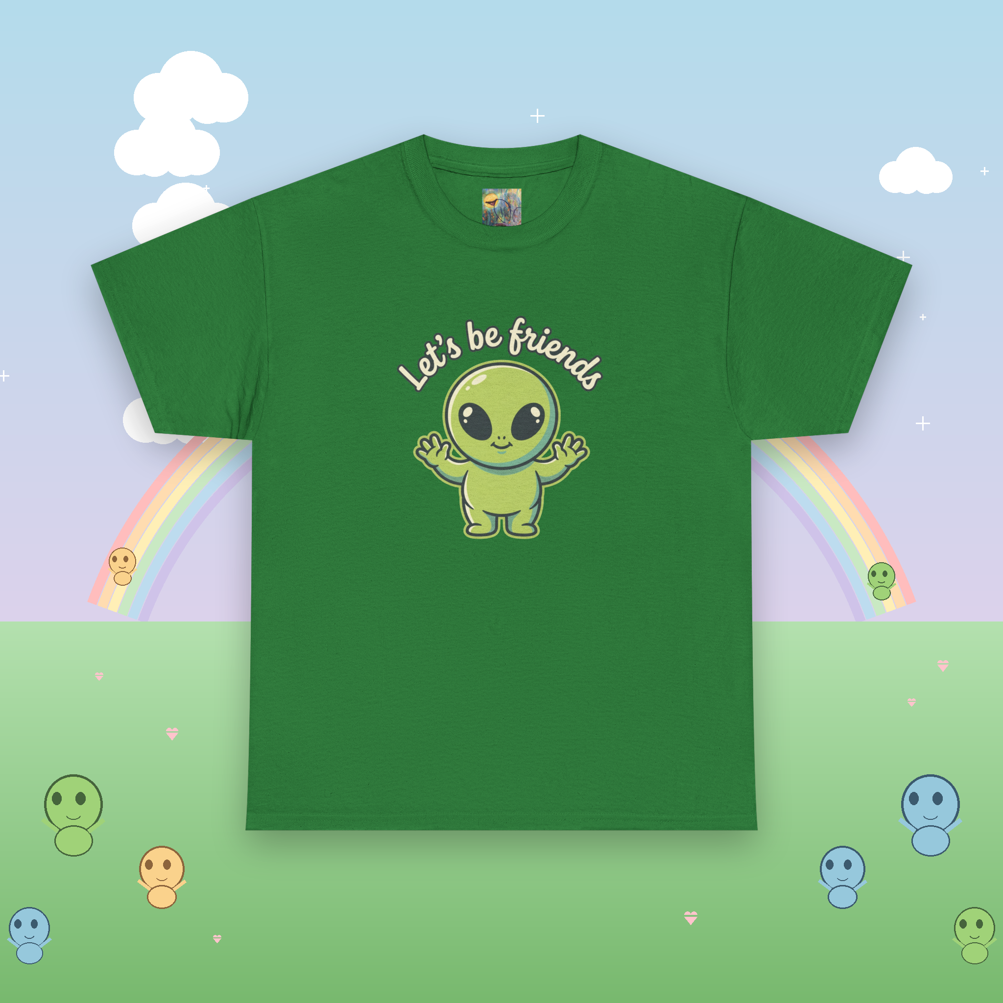 Let's Be Friends Alien T-Shirt — Cute Green Alien Graphic Tee