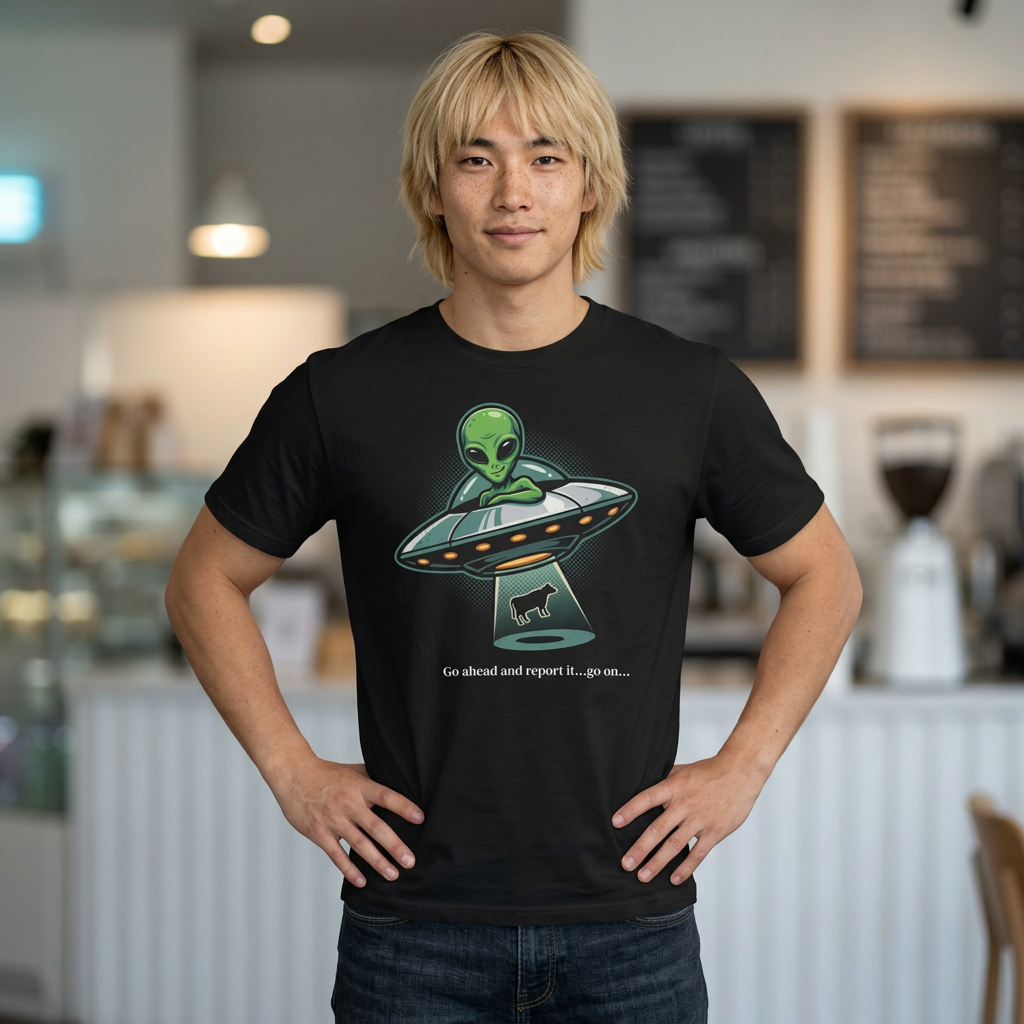 Alien UFO T-Shirt — Cute Green Alien Abduction Graphic Tee