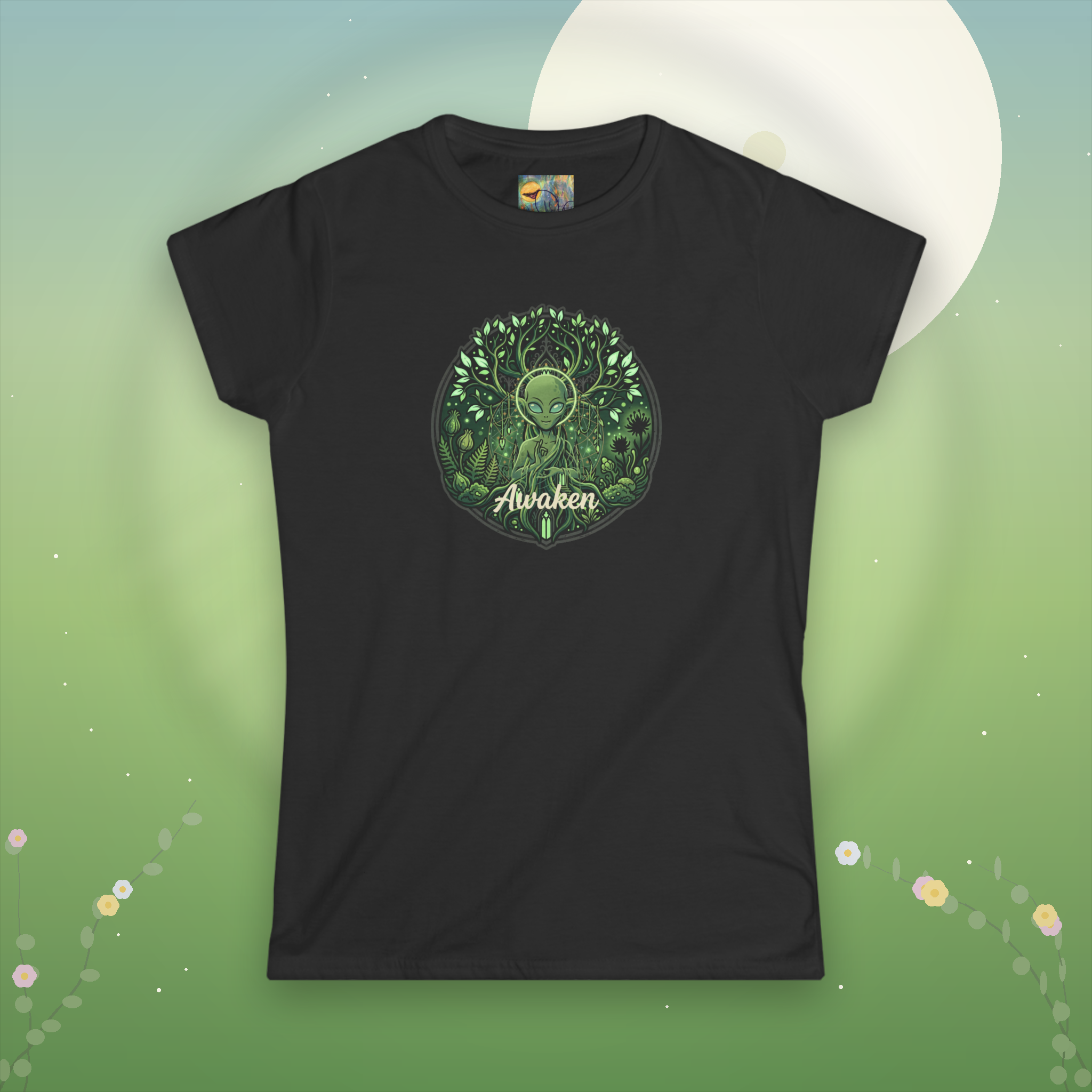 Awaken  Alien Forest Goddess Tee — Women's Nature Spiritual T‑Shirt