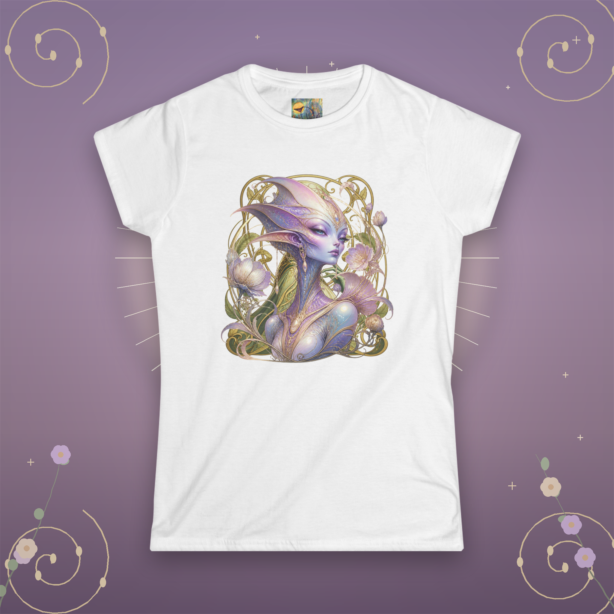 Alien Muse Women's Tee — Pastel Fantasy Portrait Art Shirt