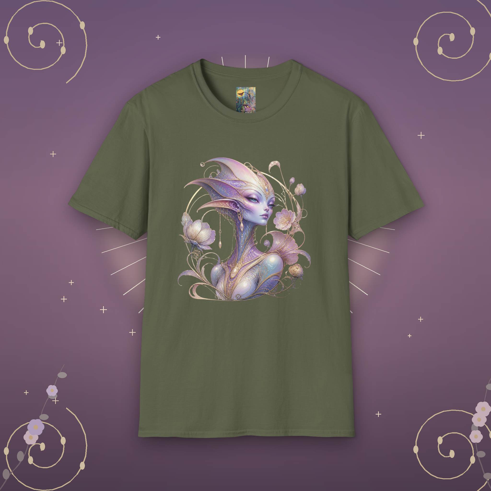 Alien Floral Art T-Shirt Art noveau — Ethereal Sci‑Fi Fantasy Portrait
