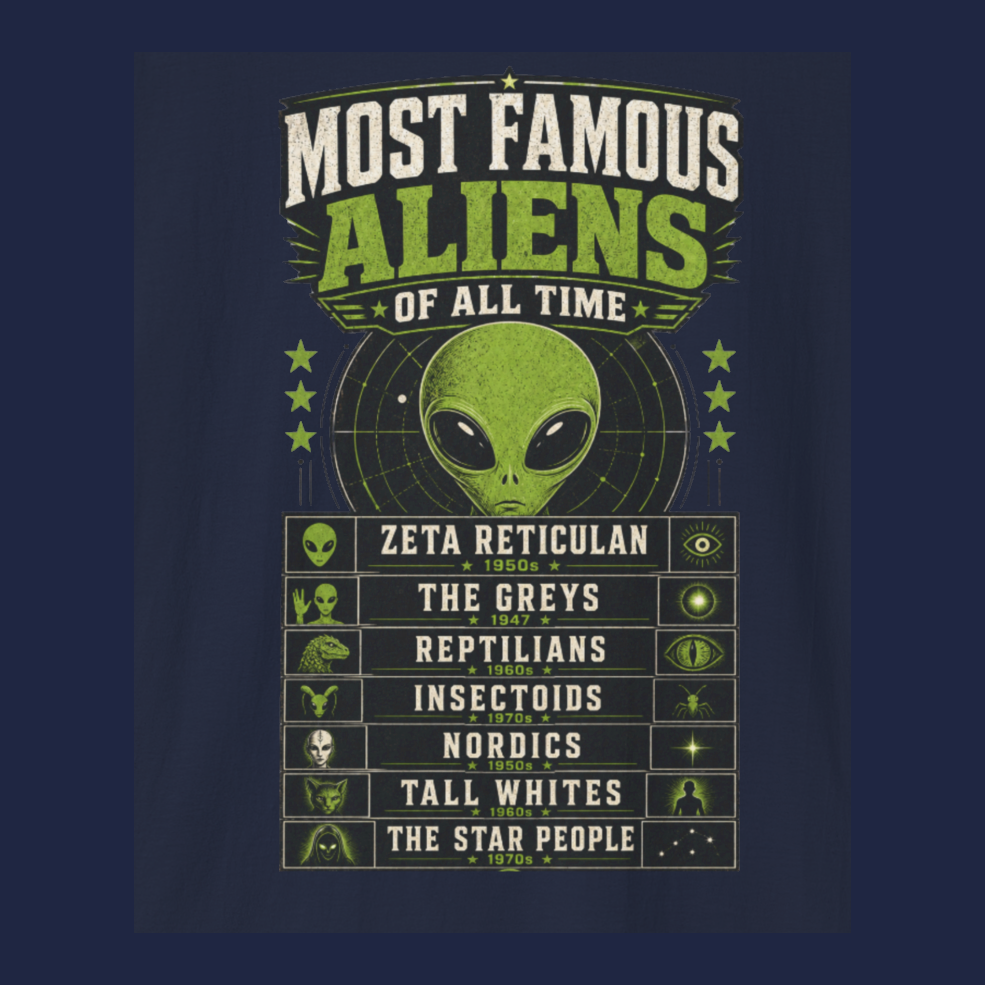 Most Famous Aliens T-Shirt — Retro Green Alien Graphic Tee