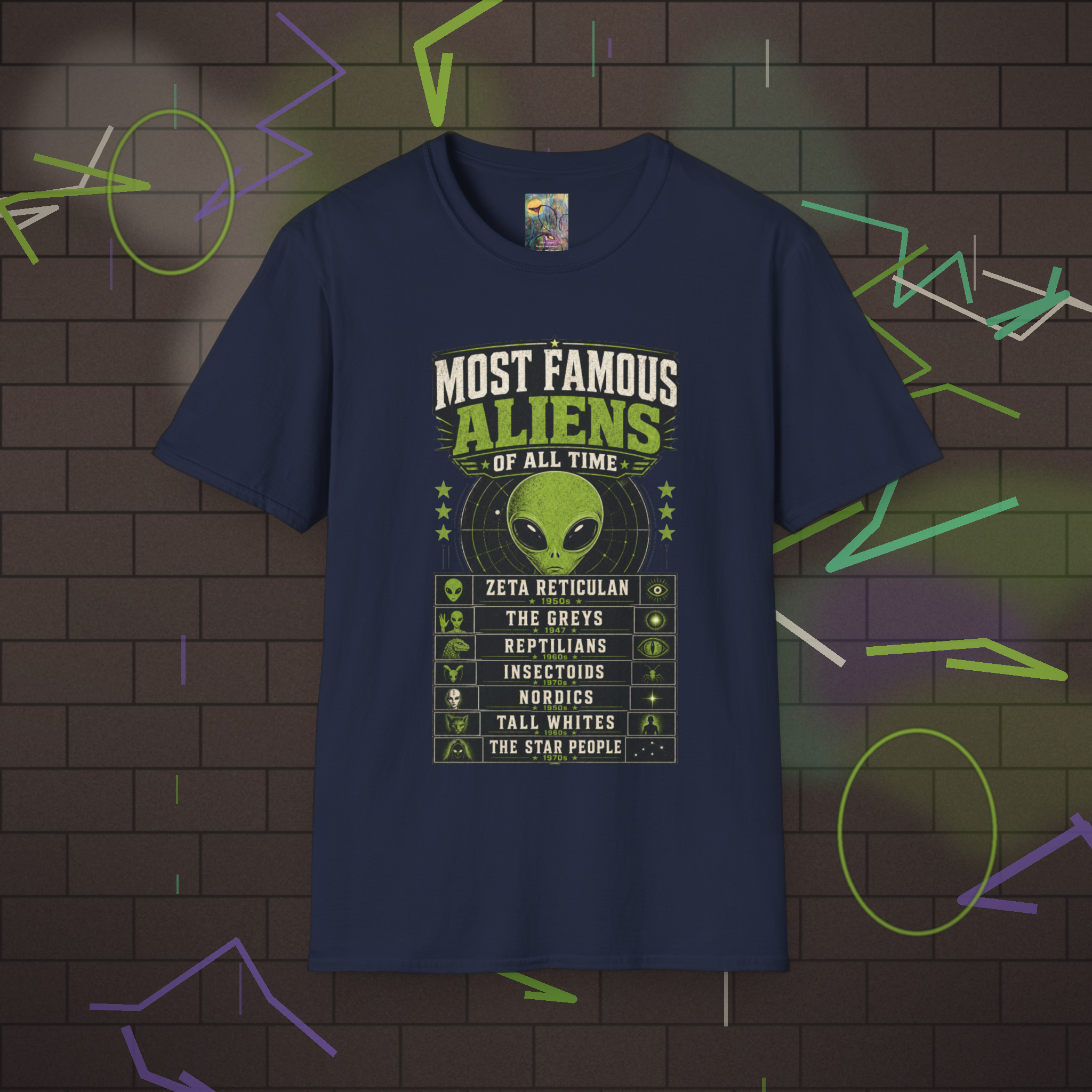 Most Famous Aliens T-Shirt — Retro Green Alien Graphic Tee