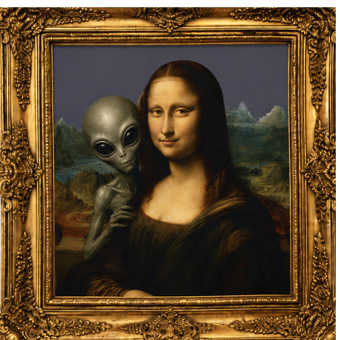 Mona Lisa Alien Photo-Bomb T-Shirt — Vintage Frame Graphic Tee