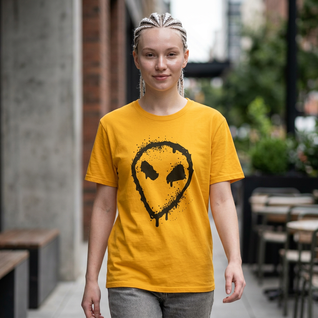 Alien Drip T‑Shirt — Grunge Splatter Alien Face Tee