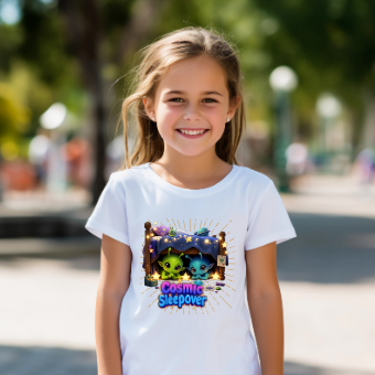 Cosmic Sleepover Kids Tee — Cute Alien Pajama Party T-Shirt