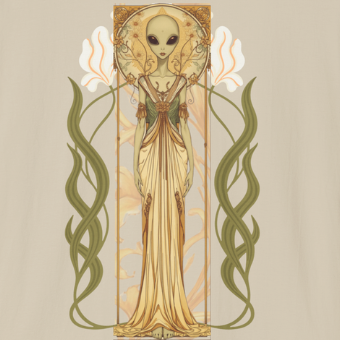 Alien Art Nouveau T-Shirt — 'Otherworldly Muse' Vintage-Style Extraterrestrial Tee