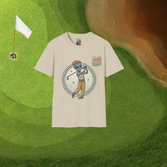 Alien Golfer T‑Shirt : The Bigger the Head, The Bigger the Drive"— Vintage Space Golf Graphic Tee