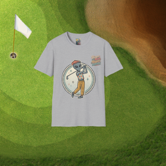 Alien Golfer T‑Shirt : The Bigger the Head, The Bigger the Drive"— Vintage Space Golf Graphic Tee