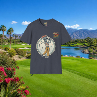 Alien Golfer T‑Shirt : The Bigger the Head, The Bigger the Drive"— Vintage Space Golf Graphic Tee