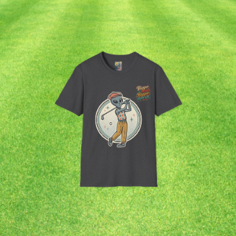 Alien Golfer T‑Shirt : The Bigger the Head, The Bigger the Drive"— Vintage Space Golf Graphic Tee