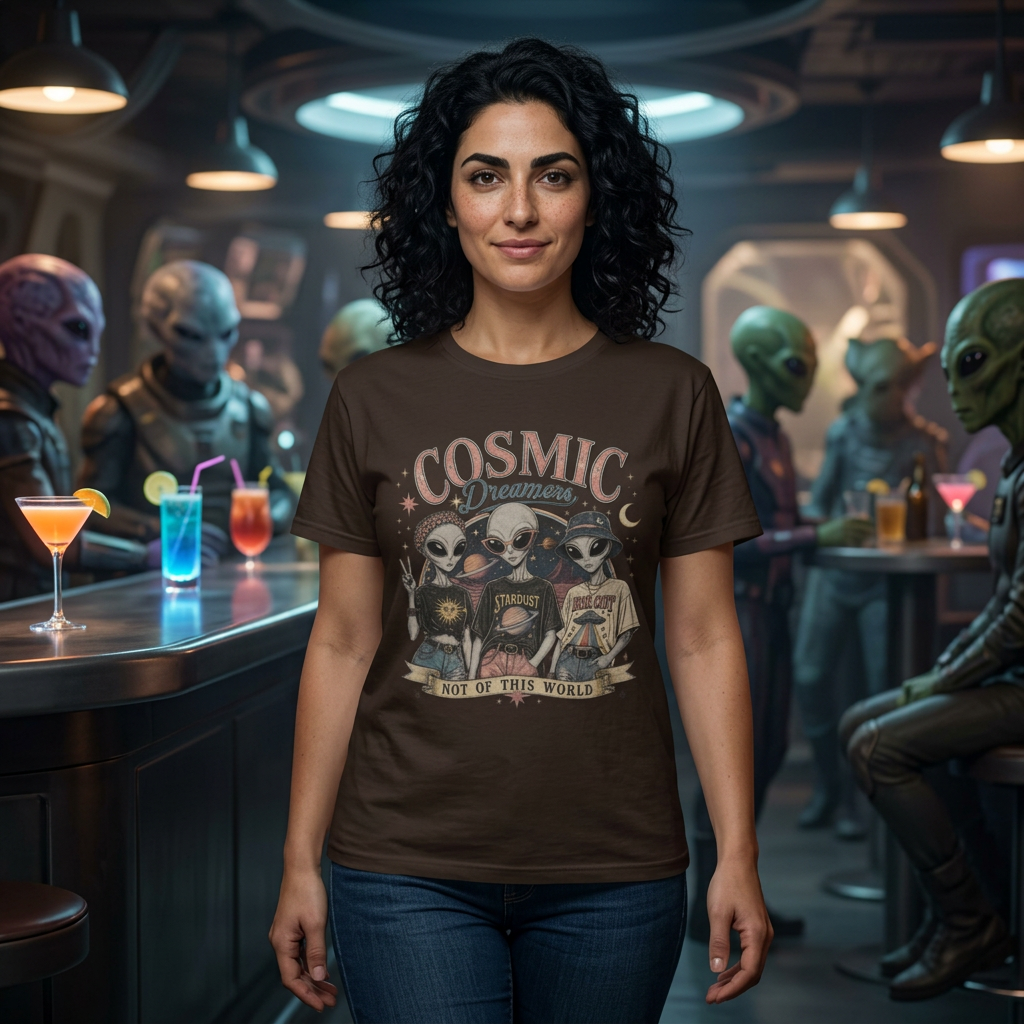 Cosmic Dreamers T‑Shirt — Retro Alien Graphic Tee (Not of This World)