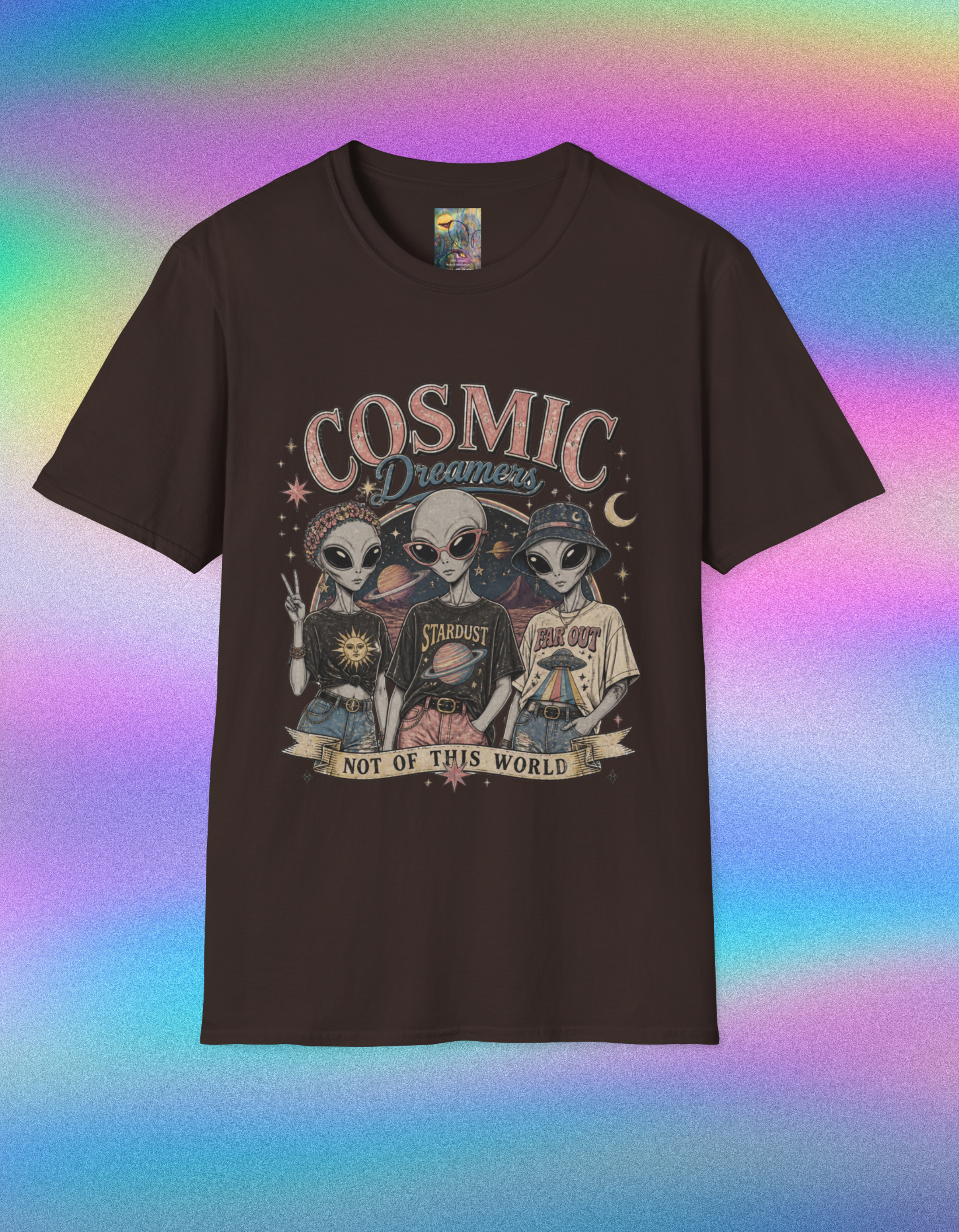 Cosmic Dreamers T‑Shirt — Retro Alien Graphic Tee (Not of This World)