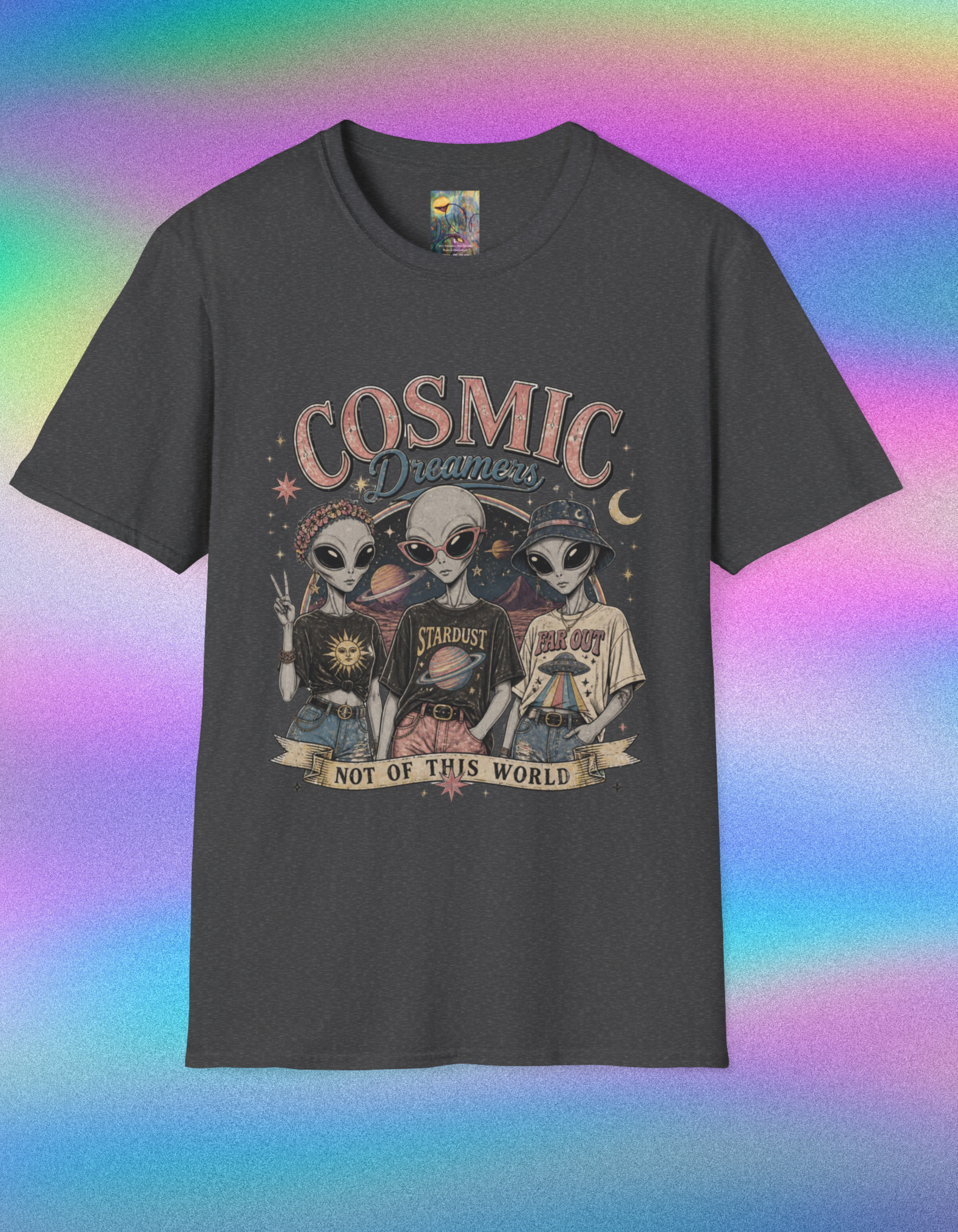 Cosmic Dreamers T‑Shirt — Retro Alien Graphic Tee (Not of This World)