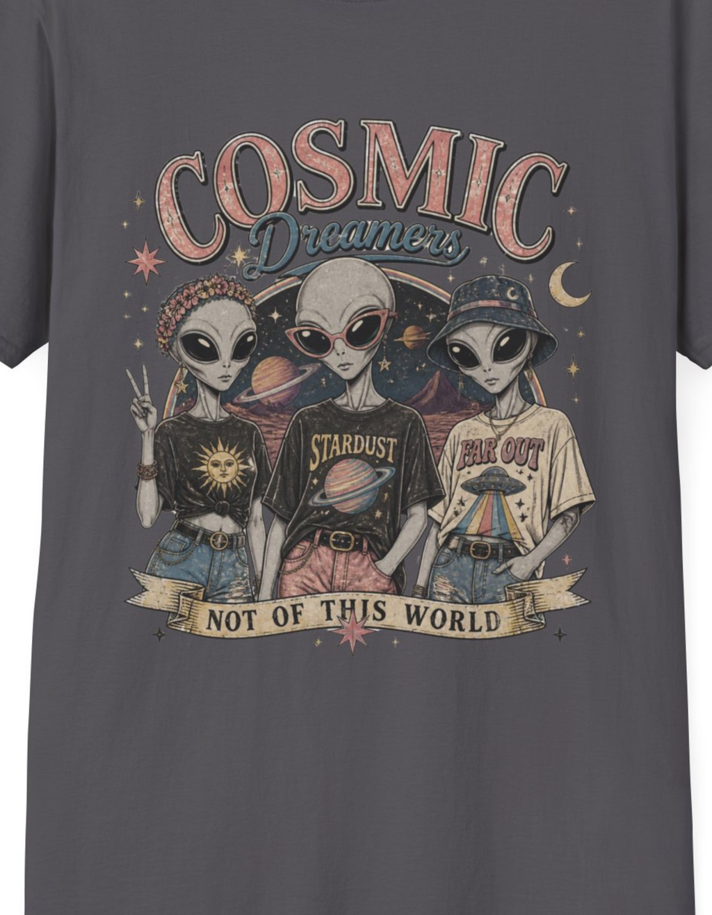 Cosmic Dreamers T‑Shirt — Retro Alien Graphic Tee (Not of This World)