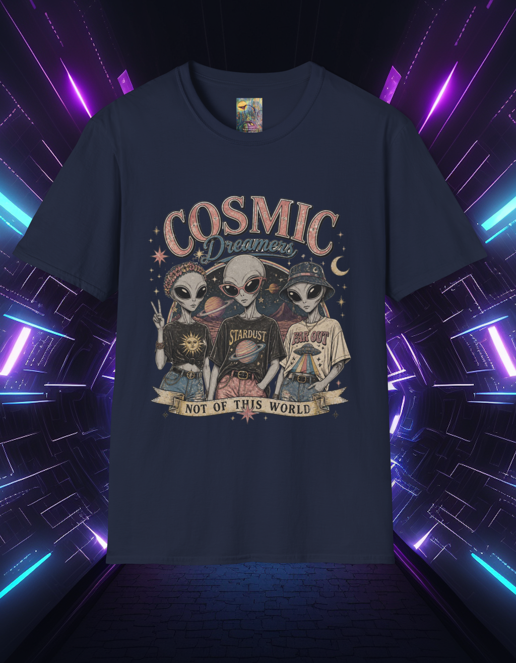 Cosmic Dreamers T‑Shirt — Retro Alien Graphic Tee (Not of This World)