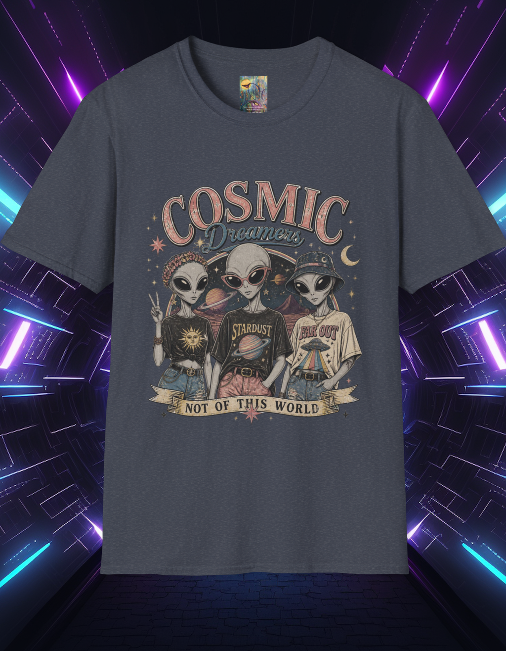 Cosmic Dreamers T‑Shirt — Retro Alien Graphic Tee (Not of This World)
