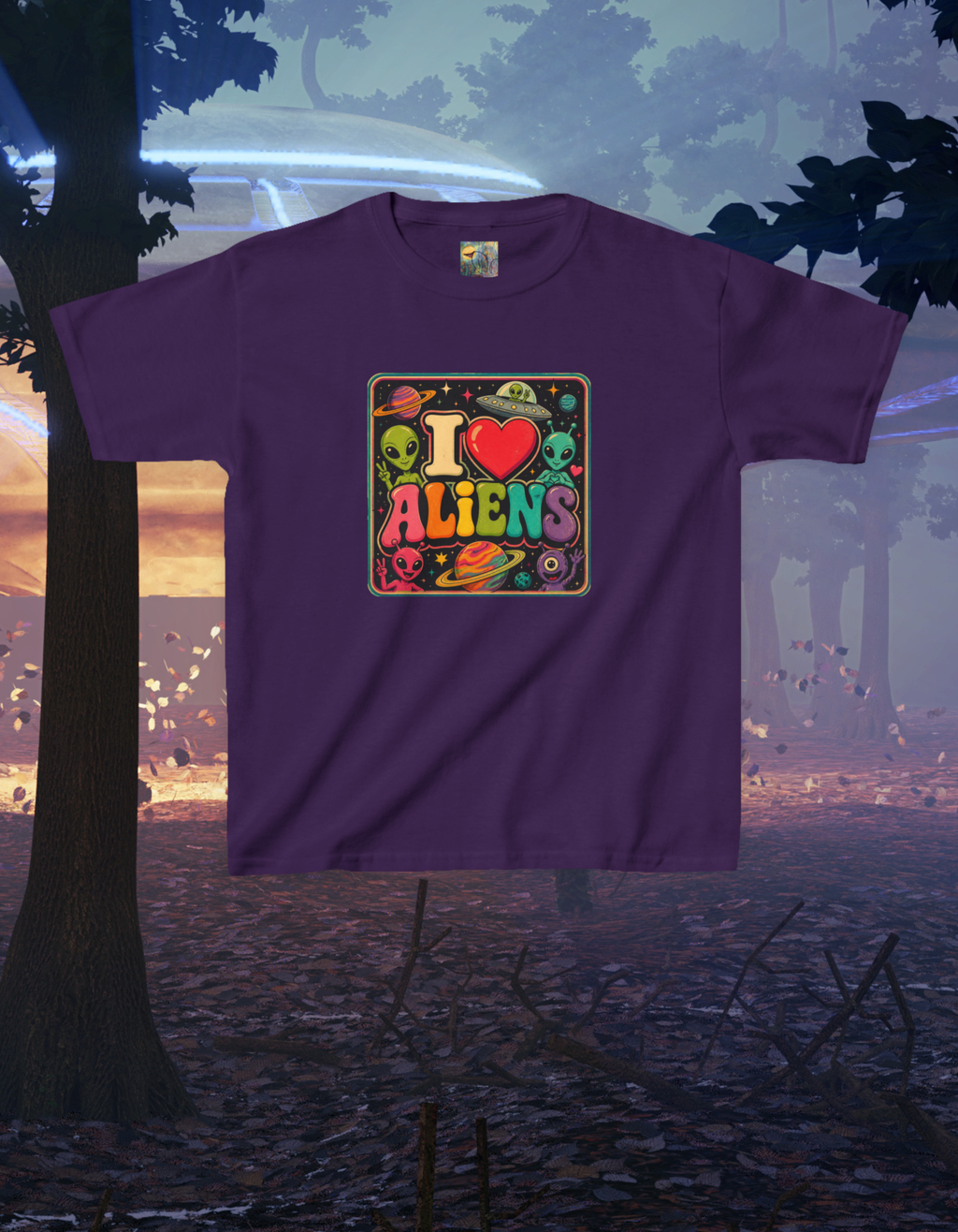 Kids "I  Aliens" Tee — Cute Neon Alien Graphic Shirt for Kids