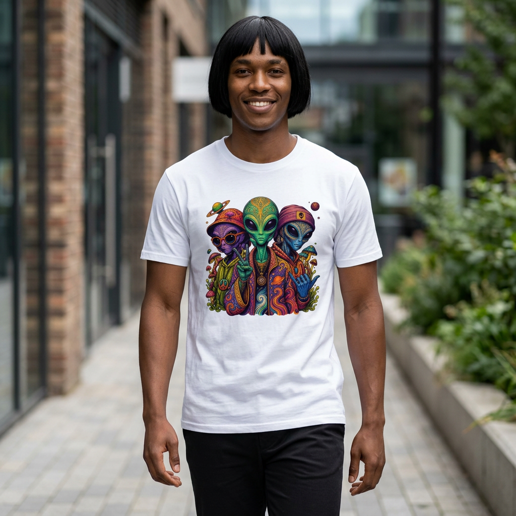 Alien Trio Graphic T-Shirt — Psychedelic Space Vibes