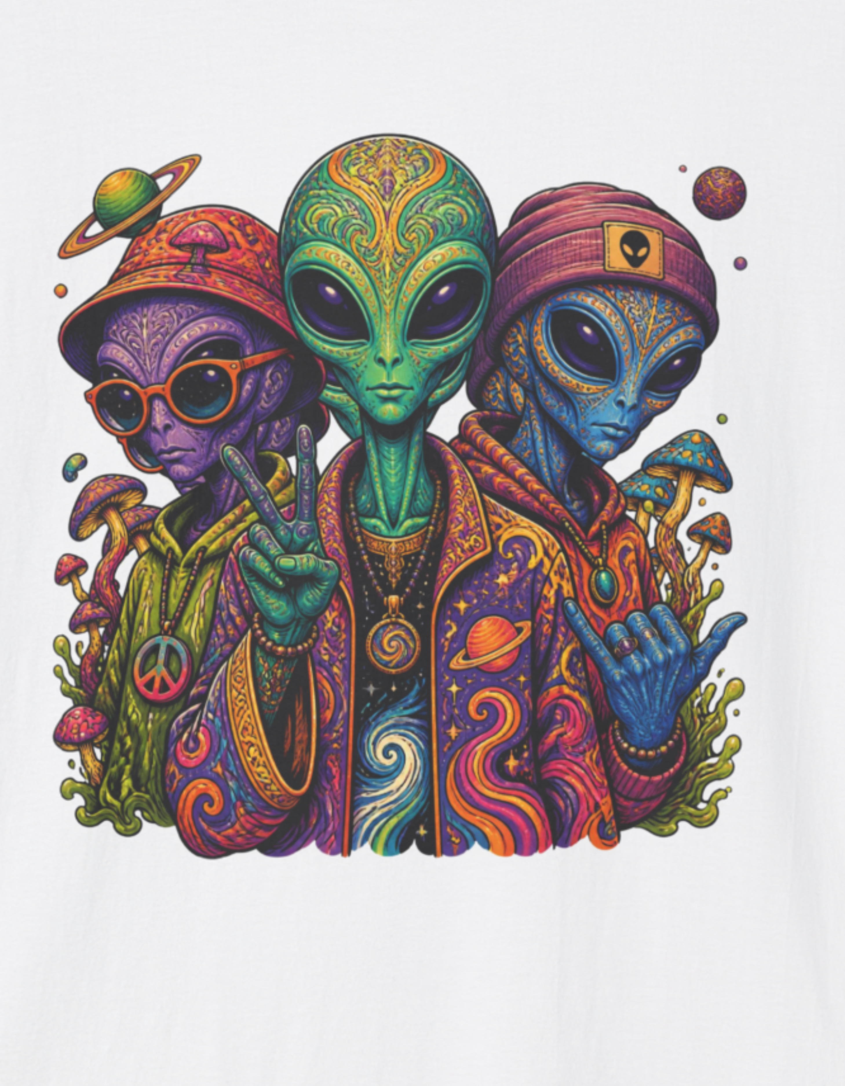 Alien Trio Graphic T-Shirt — Psychedelic Space Vibes