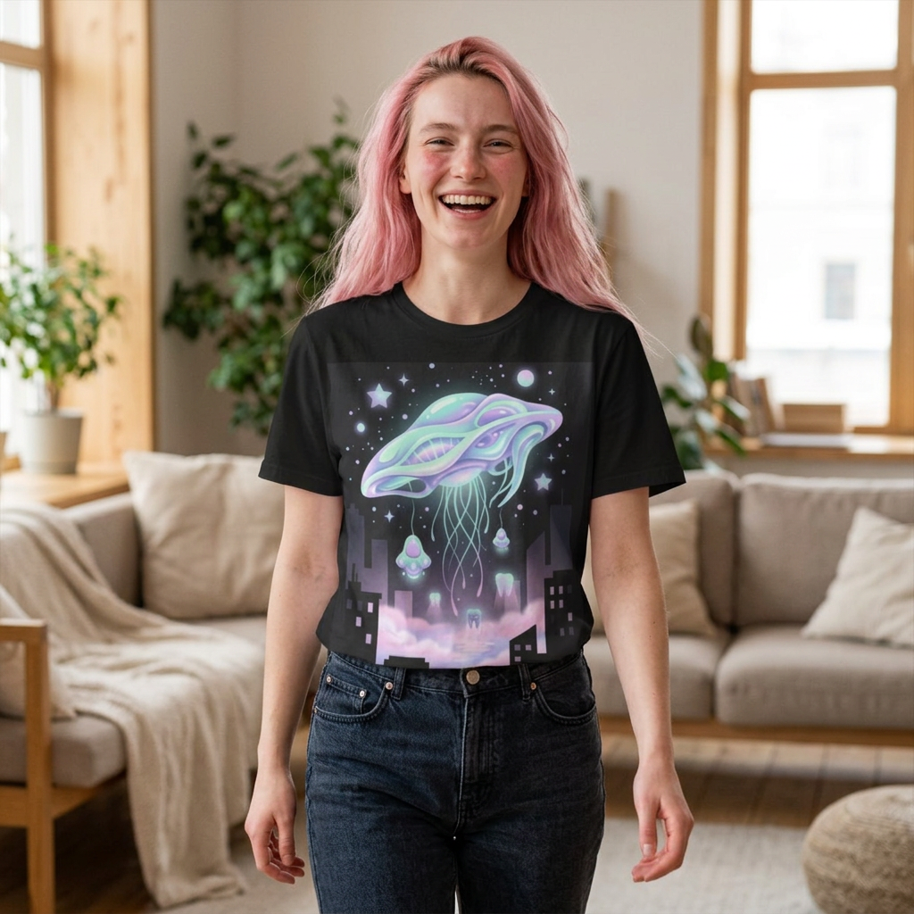 Dreamcore UfO Galactic Jellyfish T-Shirt — Neon Space Jellyfish Graphic Tee