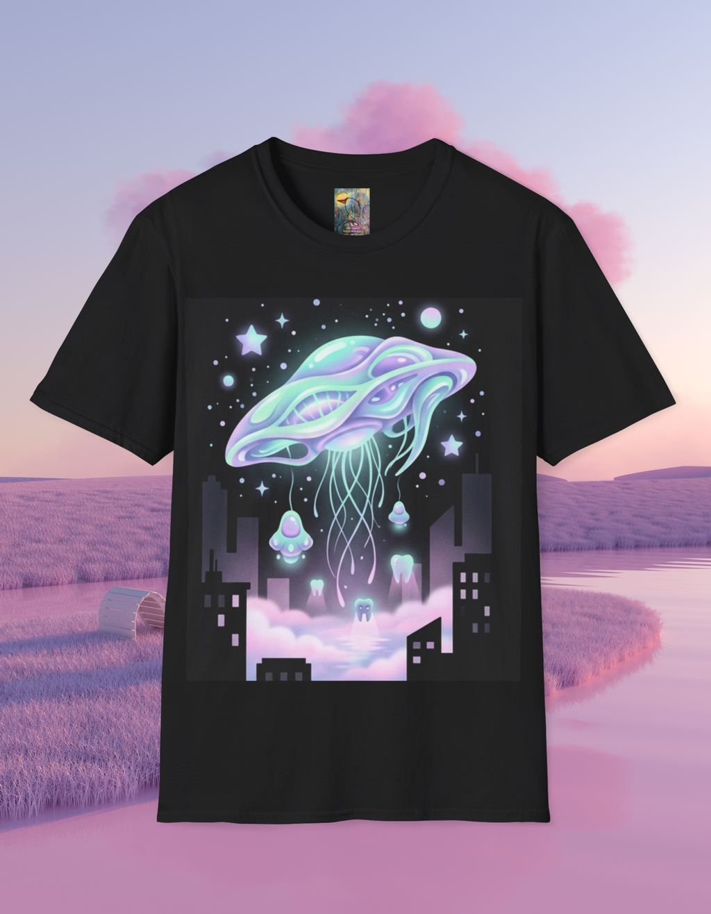 Dreamcore UfO Galactic Jellyfish T-Shirt — Neon Space Jellyfish Graphic Tee