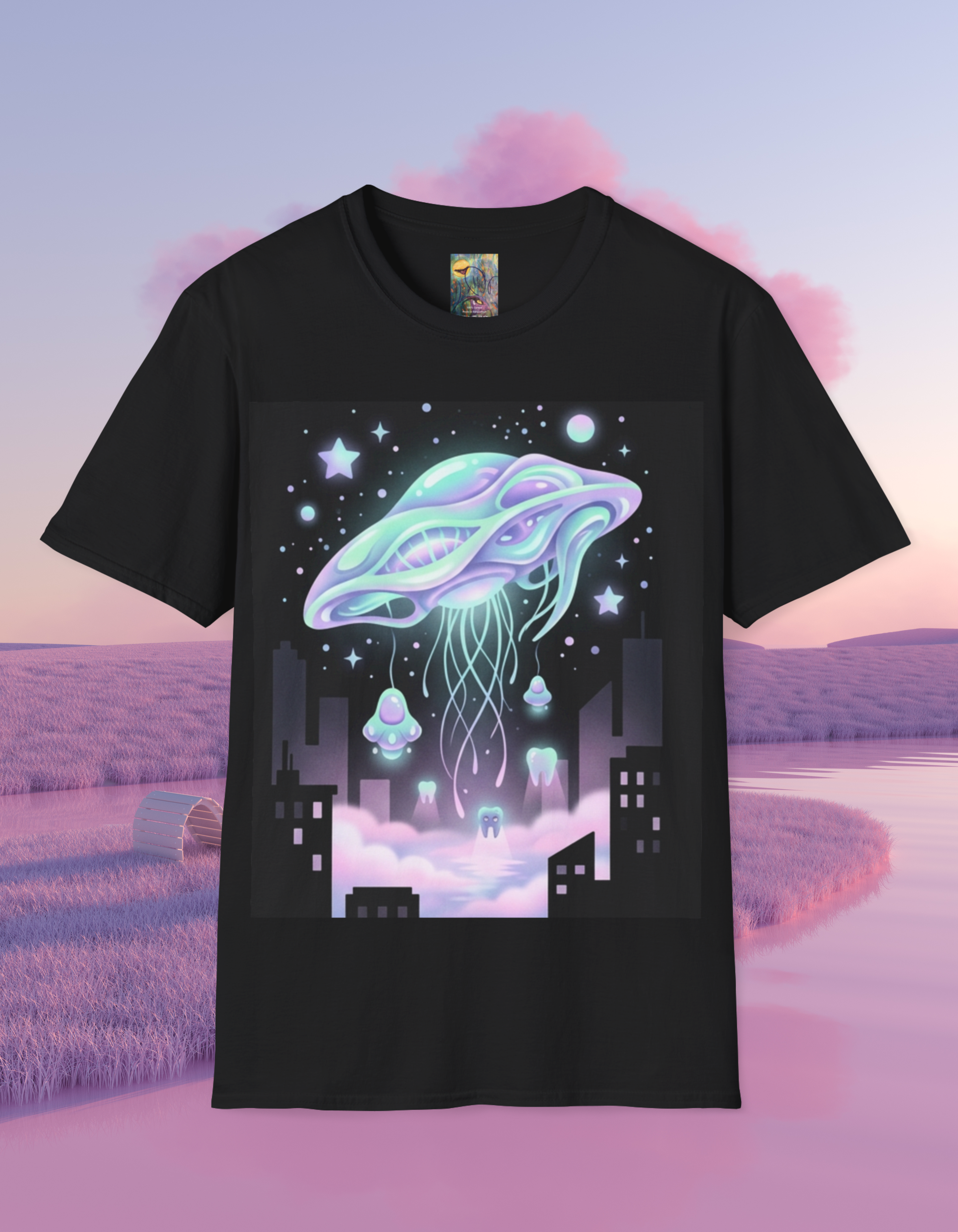 Dreamcore UfO Galactic Jellyfish T-Shirt — Neon Space Jellyfish Graphic Tee
