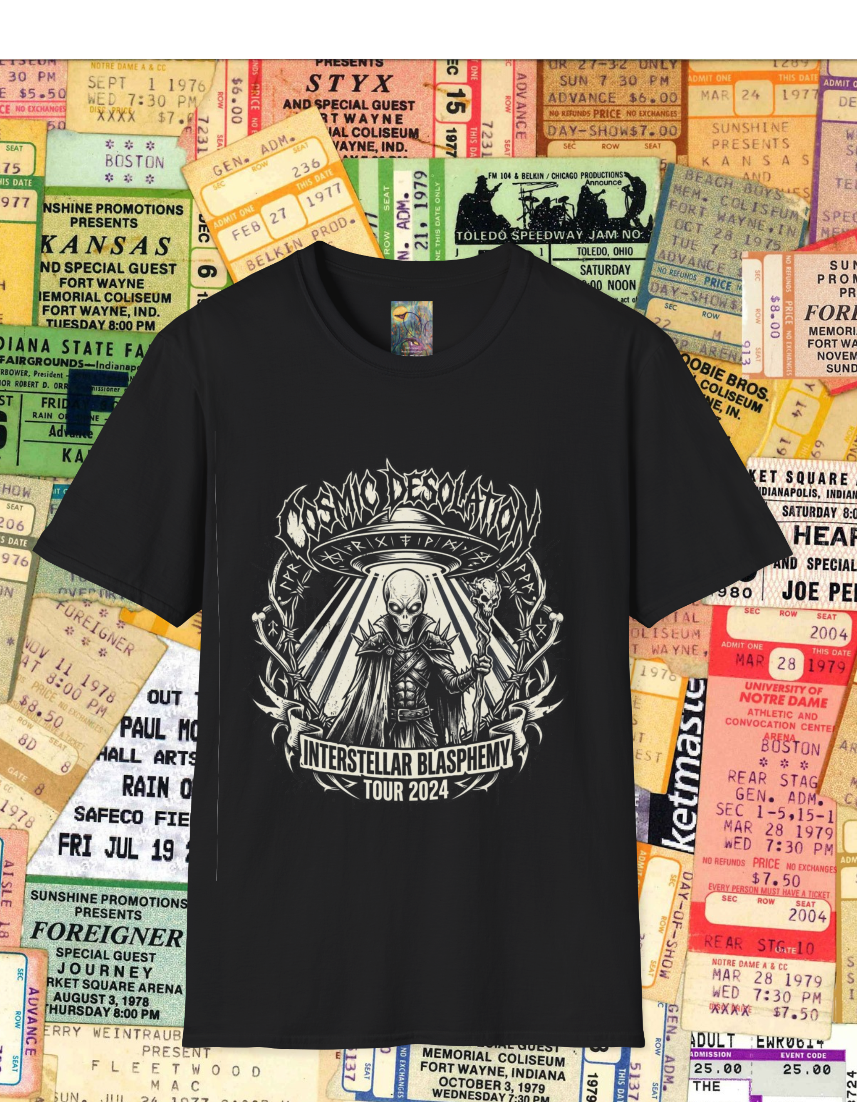 Black Metal Alien Abduction Graphic T-Shirt — Neon Green UFO Band Tee