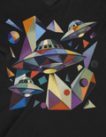 Cubism V-Neck T-Shirt: Retro Geometric UFOs Abstract Art Tee