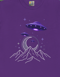 Purple UFO Alien Night Mountain T-Shirt — UFO Crescent Moon Graphic Tee