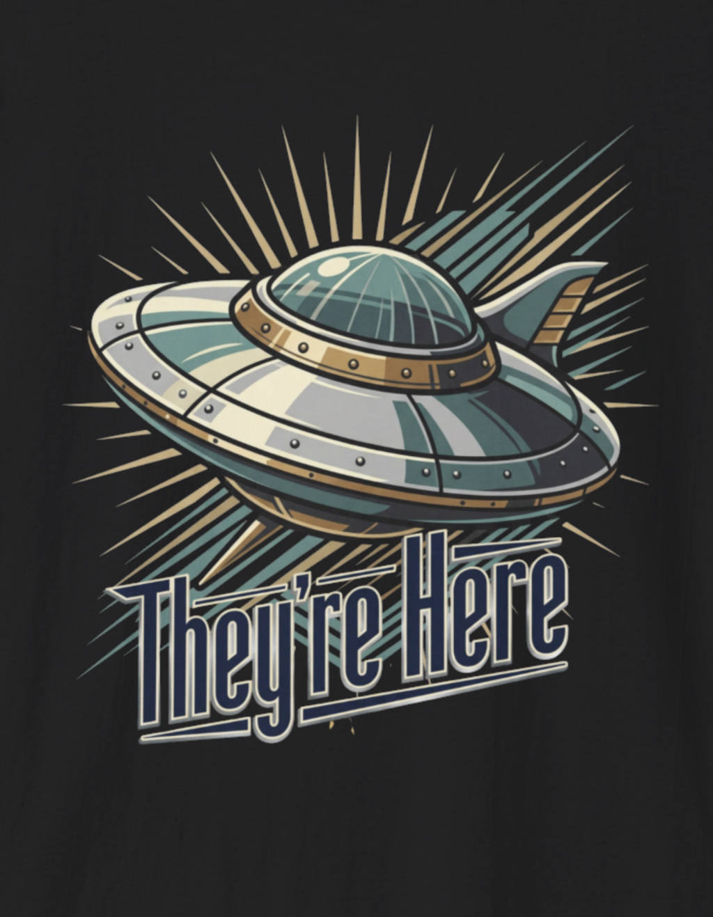 Futurism UFO Graphic T-Shirt — Vintage Flying Saucer 'They're Here' Tee