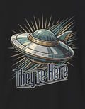 Futurism UFO Graphic T-Shirt — Vintage Flying Saucer 'They're Here' Tee