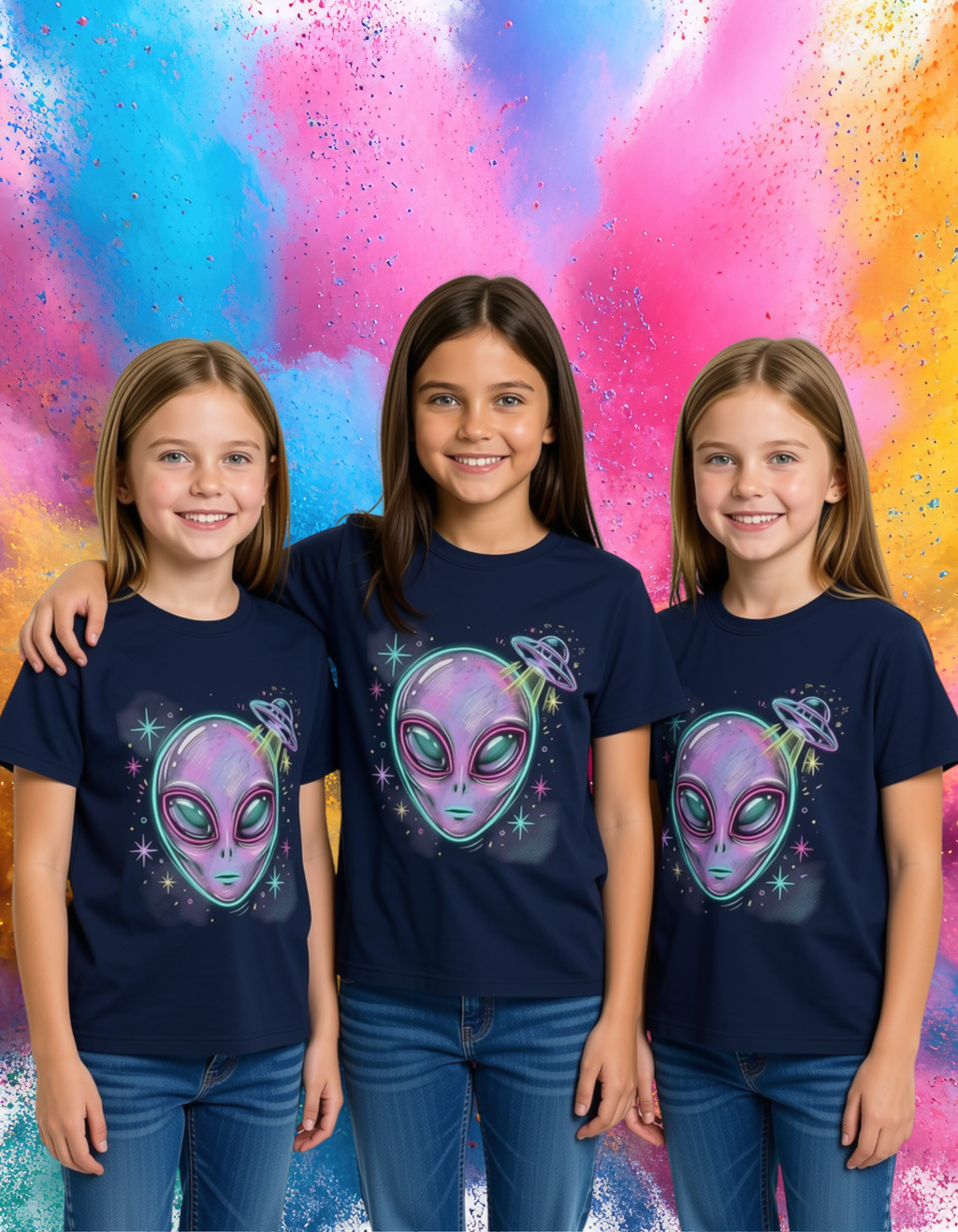 Kids Tee — Colorful Alien UFO Abduction Graphic
